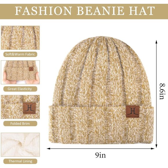 Women's Khaki Warm Knit Beanie Hat Touchscreen Gloves Long Neck Scarf Set - Picture 2 of 6